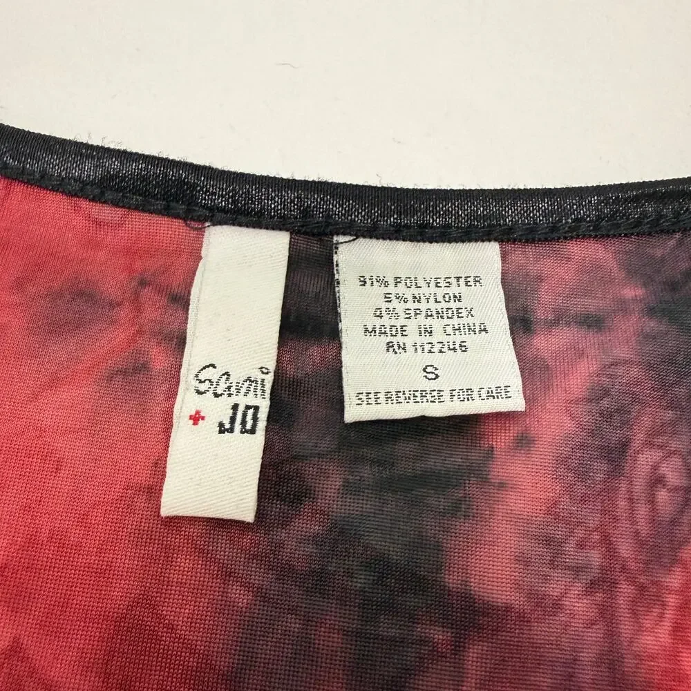 Sami & Jo Y2K Burnout Velvet Top S Red Black Fairy Grunge Flare Sleeve Beaded